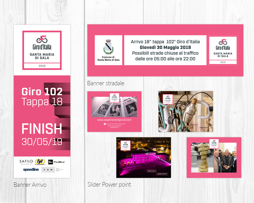 Graphic design immagine coordinata evento tappa 18 Giro d'Italia Santa Maria di Sala